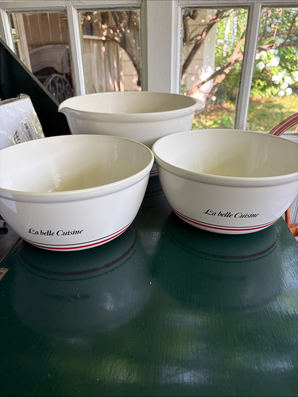 Vintage La Belle Cuisine White Mixing Bowls with Red & Black Stripe (Set)